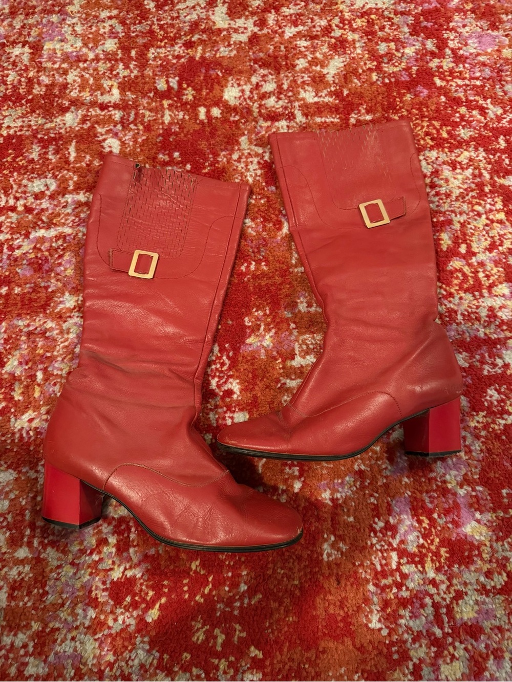 Vintage 60’s Women's Red Knee-High Go-Go Leather Boots